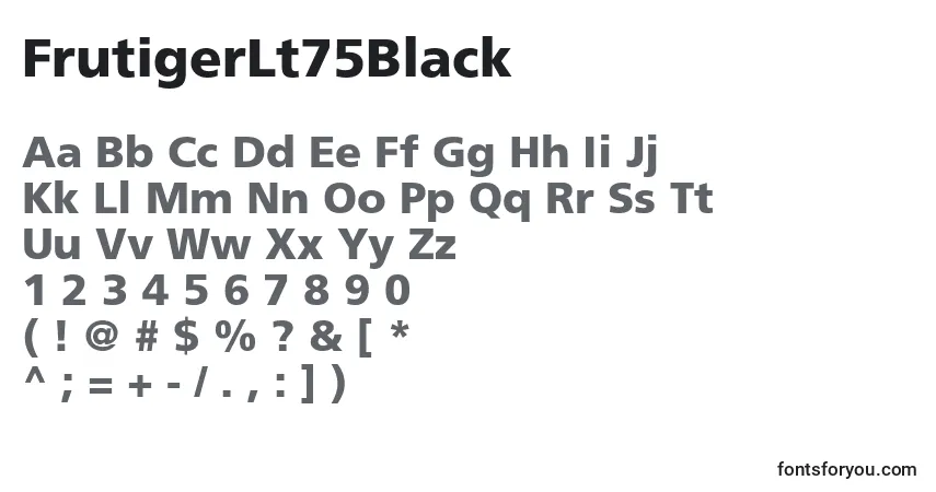 A fonte FrutigerLt75Black – alfabeto, números, caracteres especiais