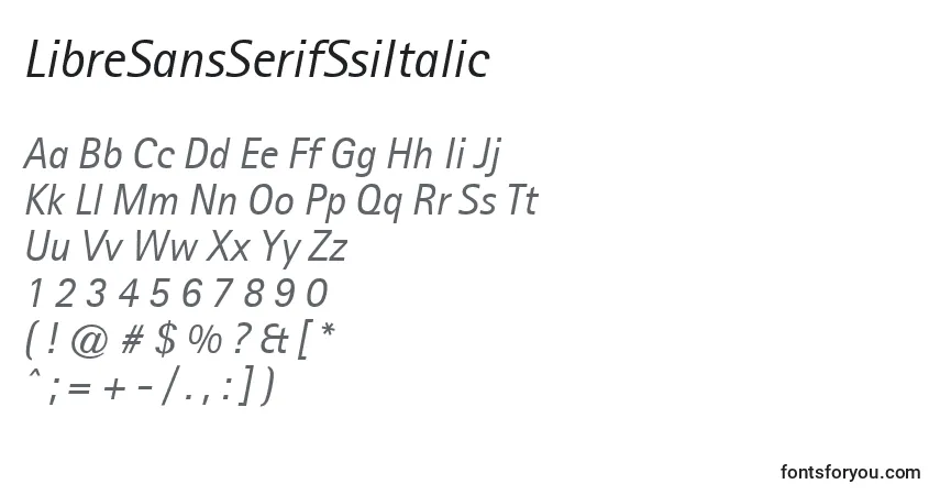 A fonte LibreSansSerifSsiItalic – alfabeto, números, caracteres especiais