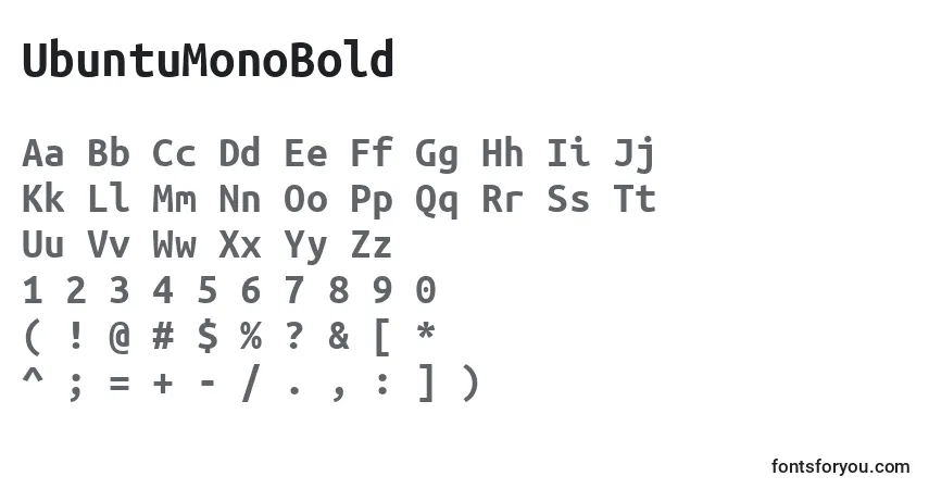 A fonte UbuntuMonoBold – alfabeto, números, caracteres especiais