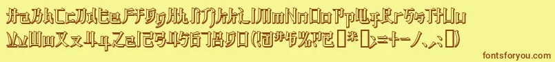 フォントKzbladerunner2 – 茶色の文字が黄色の背景にあります。