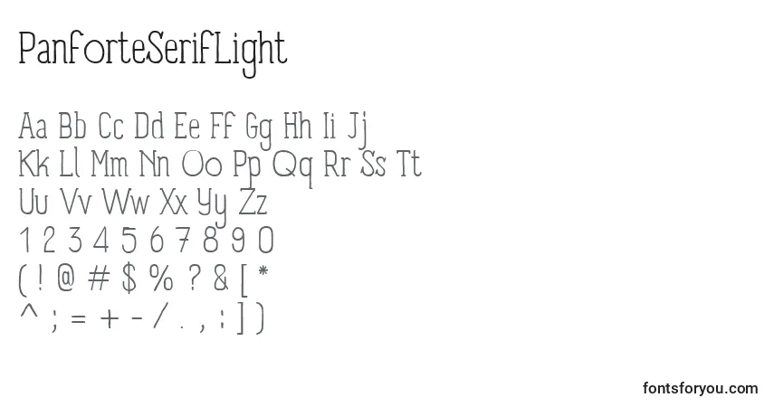 Schriftart PanforteSerifLight – Alphabet, Zahlen, spezielle Symbole