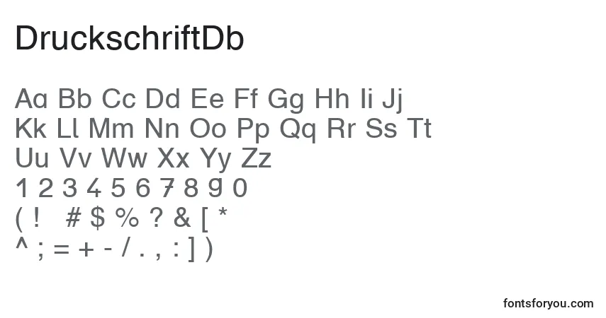 Schriftart DruckschriftDb – Alphabet, Zahlen, spezielle Symbole