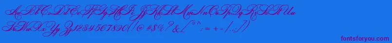 Bethoveenc-Schriftart – Violette Schriften auf blauem Hintergrund