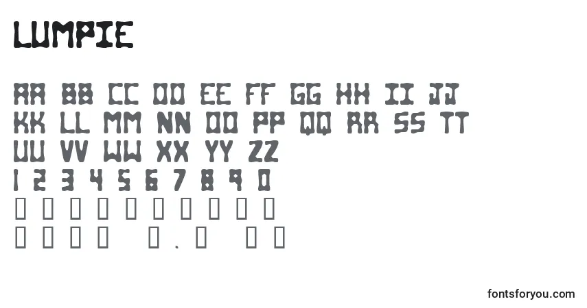 A fonte Lumpie – alfabeto, números, caracteres especiais