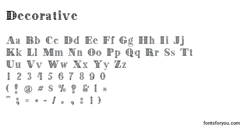 A fonte Decorative – alfabeto, números, caracteres especiais