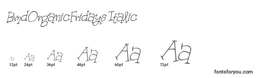 BmdOrganicFridaysItalic Font Sizes