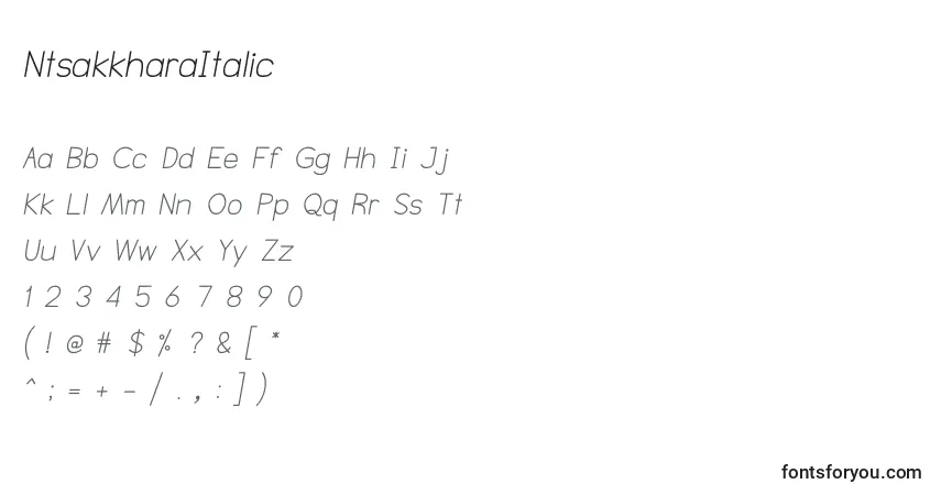 A fonte NtsakkharaItalic – alfabeto, números, caracteres especiais