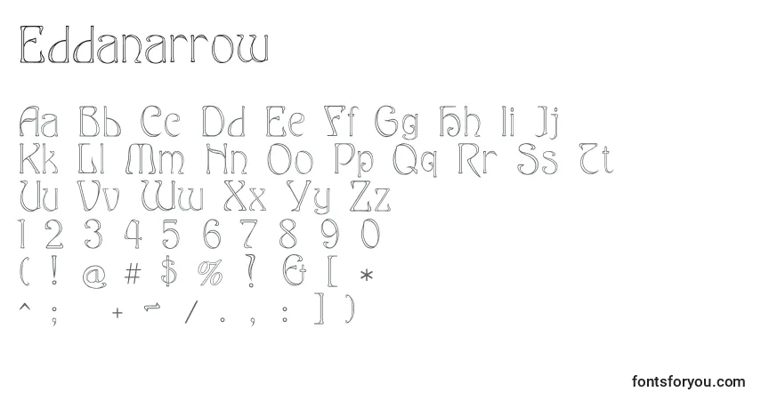 A fonte Eddanarrow – alfabeto, números, caracteres especiais