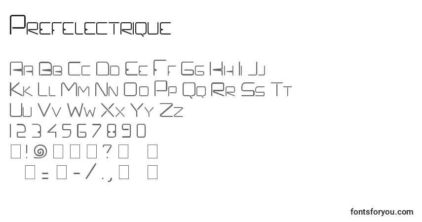 Schriftart Prefelectrique – Alphabet, Zahlen, spezielle Symbole