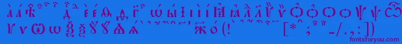 PochaevskKucsSpacedout-Schriftart – Violette Schriften auf blauem Hintergrund