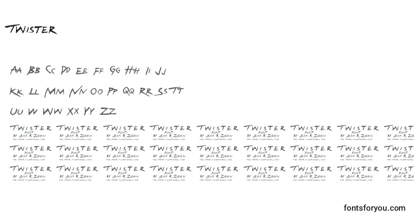 Twister-fontti – aakkoset, numerot, erikoismerkit