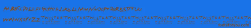 Twister-Schriftart – Braune Schriften auf blauem Hintergrund