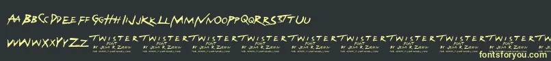 Twister-Schriftart – Gelbe Schriften auf schwarzem Hintergrund