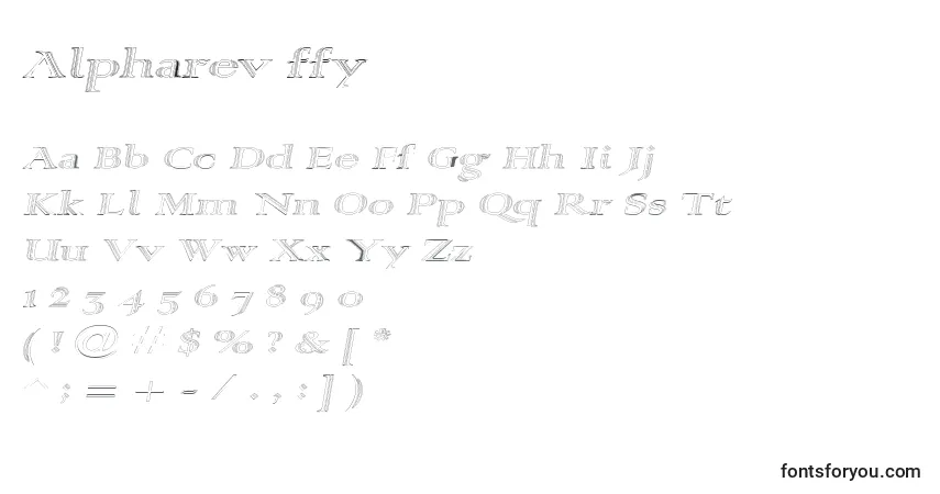 Czcionka Alpharev ffy – alfabet, cyfry, specjalne znaki