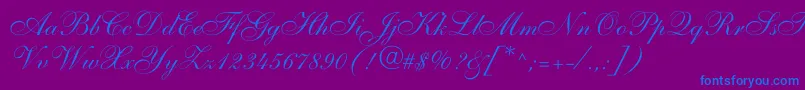 Allegrettoscriptonec-Schriftart – Blaue Schriften auf violettem Hintergrund