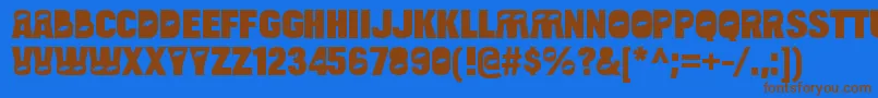 フォントBulltoadfishRegular – 茶色の文字が青い背景にあります。