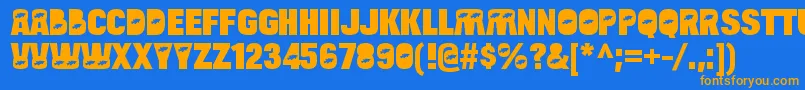 Weitere Informationen zur BulltoadfishRegular-Schriftart BulltoadfishRegular-Schriftart – Orangefarbene Schriften auf blauem Hintergrund