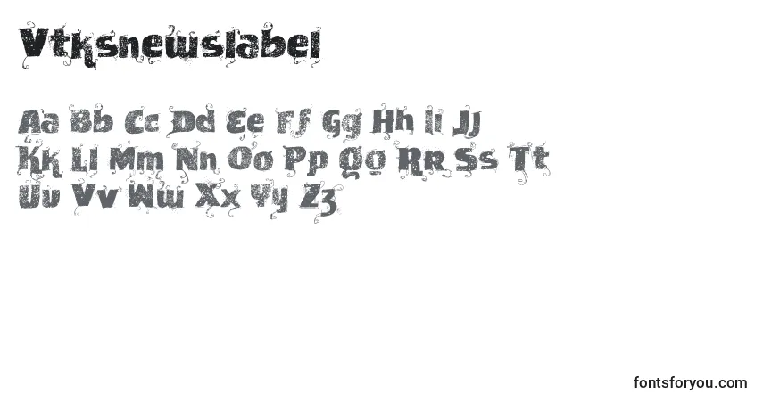 Czcionka Vtksnewslabel – alfabet, cyfry, specjalne znaki