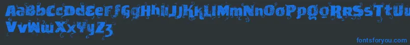 Vtksnewslabel-Schriftart – Blaue Schriften auf schwarzem Hintergrund