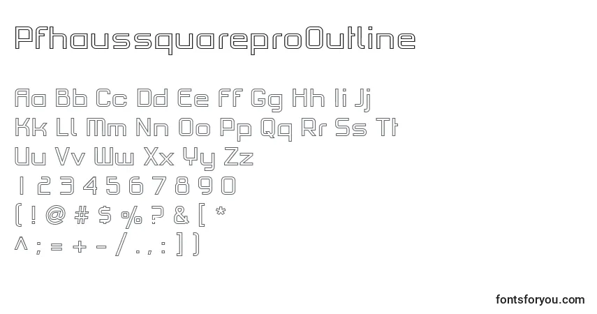 A fonte PfhaussquareproOutline – alfabeto, números, caracteres especiais