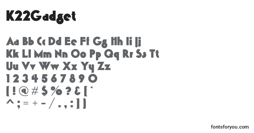 Czcionka K22Gadget – alfabet, cyfry, specjalne znaki