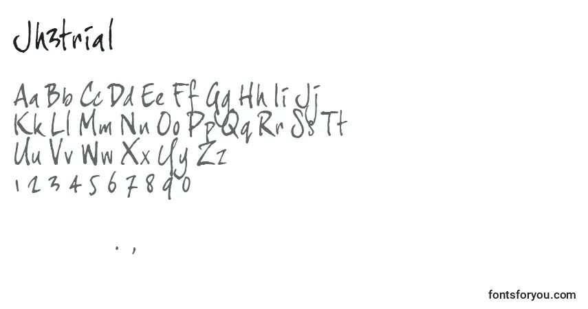 Jh3trial-fontti – aakkoset, numerot, erikoismerkit