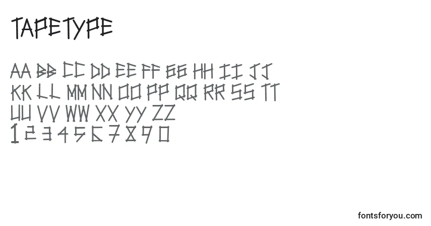Czcionka Tapetype – alfabet, cyfry, specjalne znaki