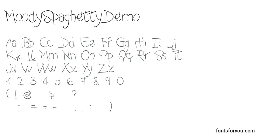 Schriftart MoodySpaghettyDemo – Alphabet, Zahlen, spezielle Symbole
