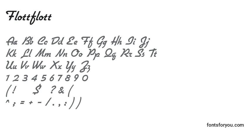 Schriftart Flottflott – Alphabet, Zahlen, spezielle Symbole