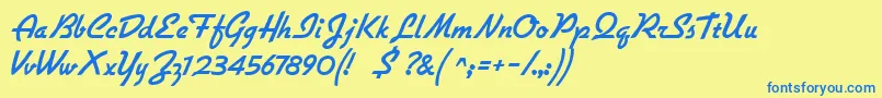 フォントFlottflott – 青い文字が黄色の背景にあります。