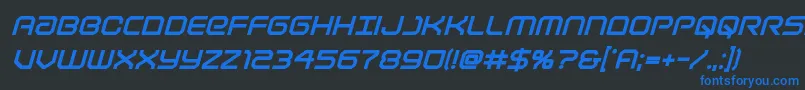 Lightbrigadextrabolditalフォントについての詳細 フォントLightbrigadextraboldital – 黒い背景に青い文字