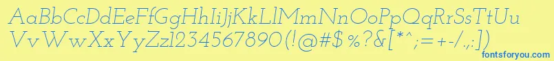 JosefinSlabLightItalic-fontti – siniset fontit keltaisella taustalla