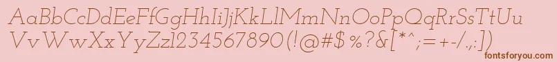 Fonte JosefinSlabLightItalic – fontes marrons em um fundo rosa