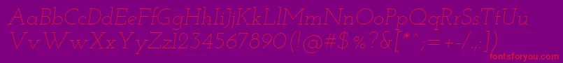 JosefinSlabLightItalic-Schriftart – Rote Schriften auf violettem Hintergrund