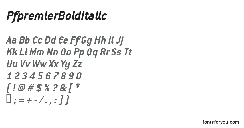Шрифт PfpremierBoldItalic – алфавит, цифры, специальные символы