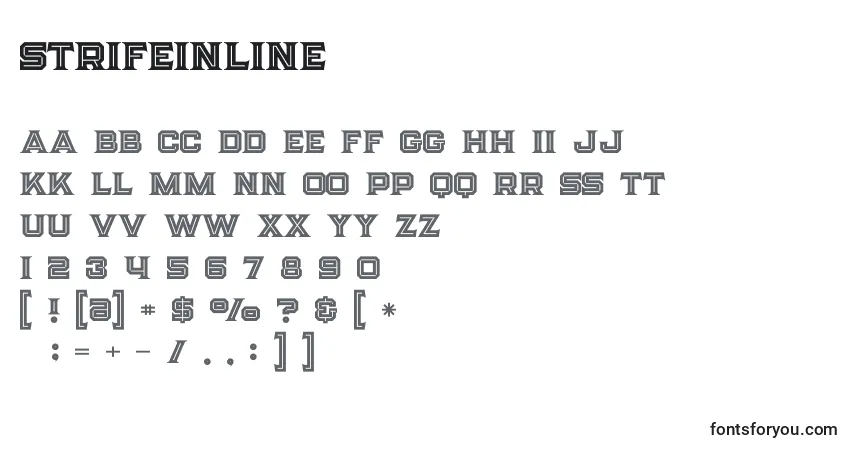 A fonte Strifeinline (38824) – alfabeto, números, caracteres especiais