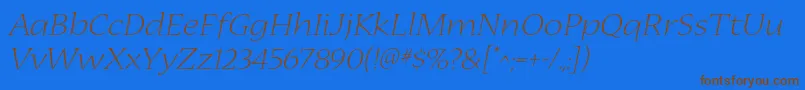 NuevastdLightextendedital-Schriftart – Braune Schriften auf blauem Hintergrund