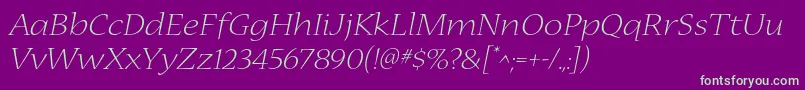 NuevastdLightextendedital Font – Green Fonts on Purple Background