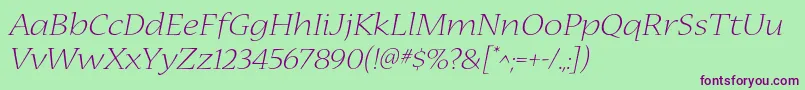 NuevastdLightextendedital Font – Purple Fonts on Green Background