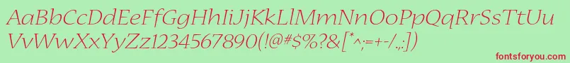 NuevastdLightextendedital Font – Red Fonts on Green Background