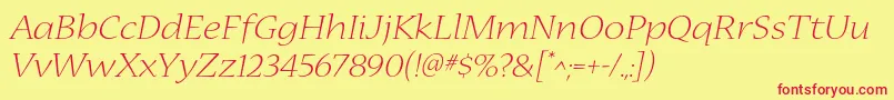 NuevastdLightextendedital Font – Red Fonts on Yellow Background