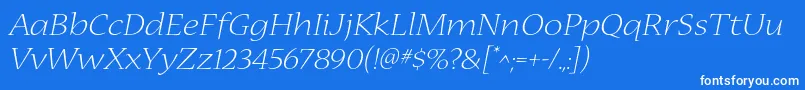 NuevastdLightextendedital-Schriftart – Weiße Schriften auf blauem Hintergrund