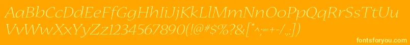NuevastdLightextendedital-Schriftart – Gelbe Schriften auf orangefarbenem Hintergrund