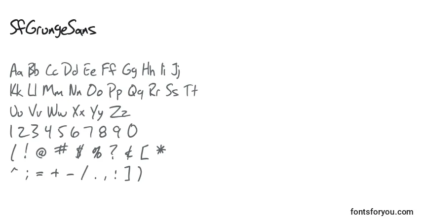 Шрифт SfGrungeSans – алфавит, цифры, специальные символы