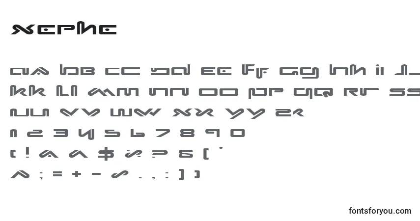 Czcionka Xephe – alfabet, cyfry, specjalne znaki