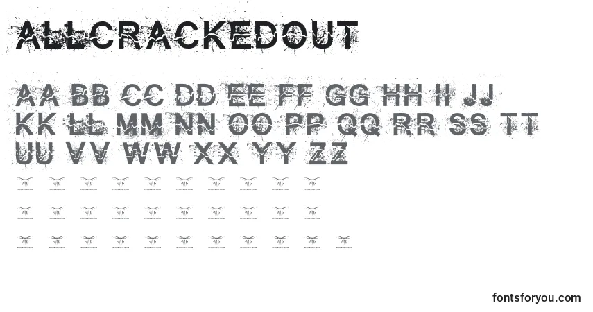 Czcionka Allcrackedout – alfabet, cyfry, specjalne znaki
