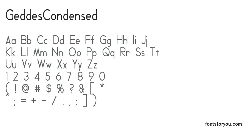 A fonte GeddesCondensed – alfabeto, números, caracteres especiais