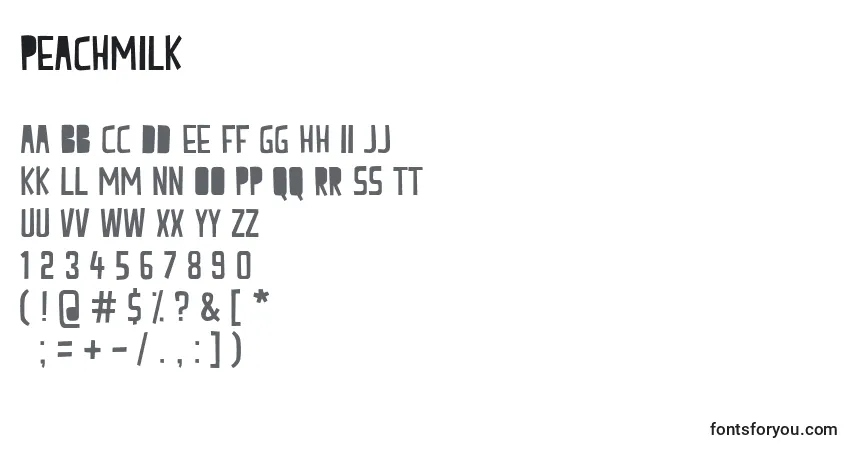 A fonte PeachMilk – alfabeto, números, caracteres especiais