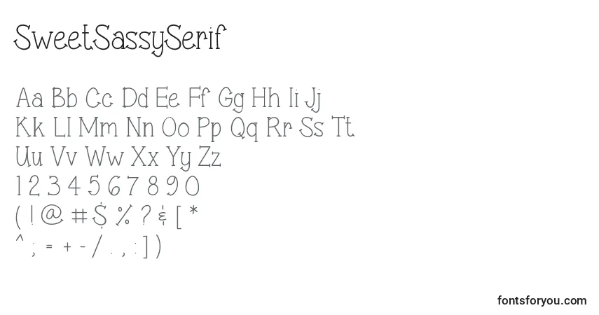 Schriftart SweetSassySerif – Alphabet, Zahlen, spezielle Symbole