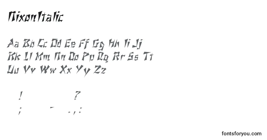 Schriftart NixonItalic – Alphabet, Zahlen, spezielle Symbole